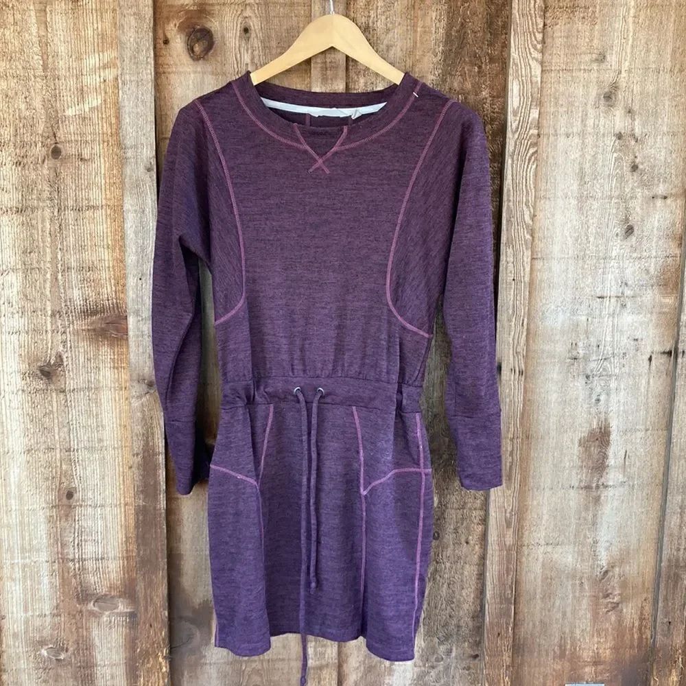 Athleta Purple Give It Your All Drawstring Waist Mini Sweater Dress